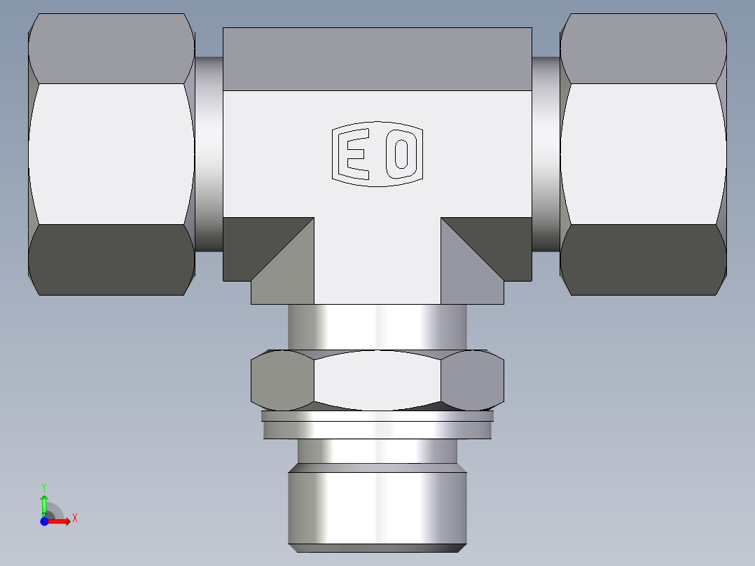 卡套式工业通用硬管接头EO_Adjustable_locknut_branch_tee_TEE16ZSMCF前视图