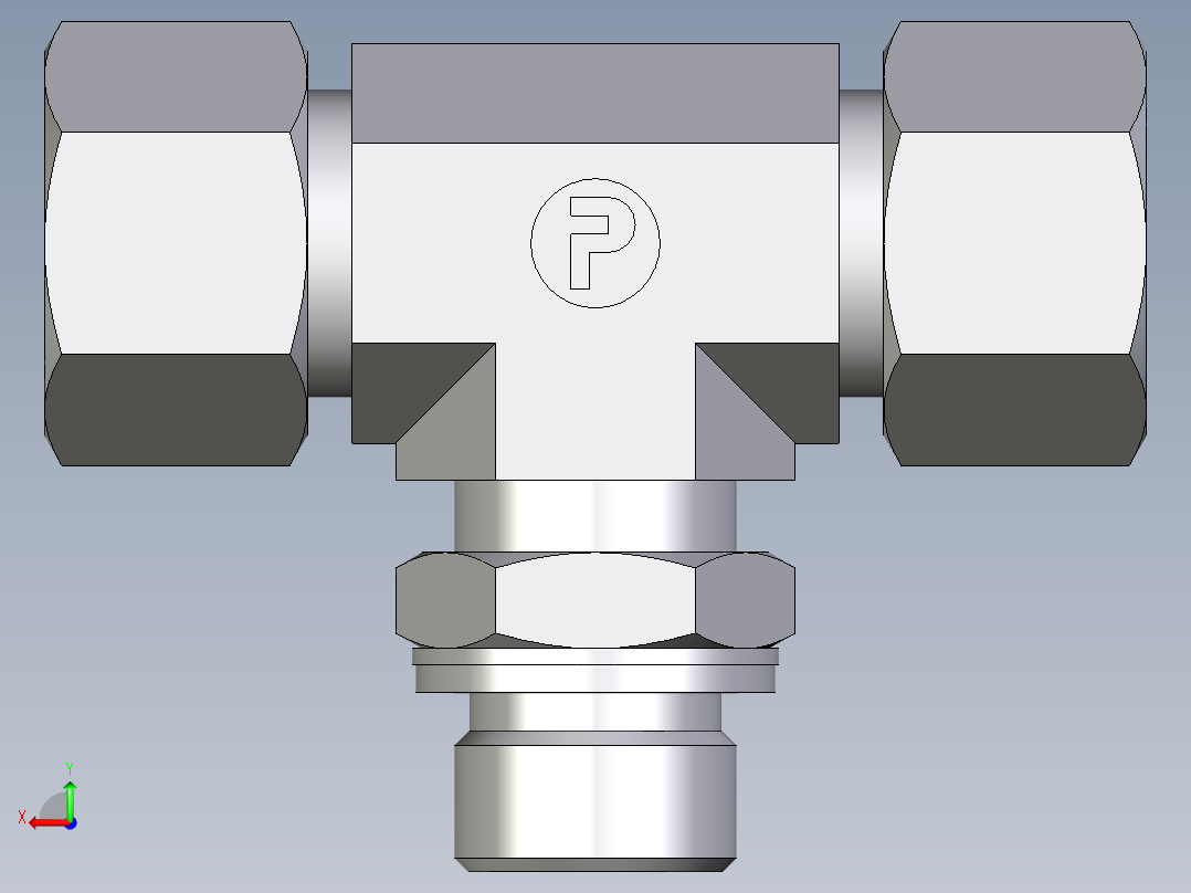 卡套式工业通用硬管接头EO_Adjustable_locknut_branch_tee_TEE16ZSMCF后视图