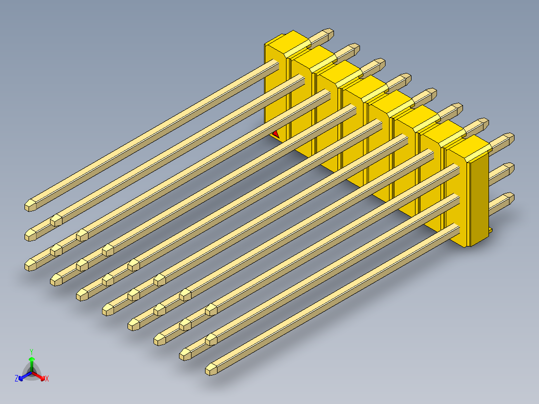 彩色公头100mil（2.54mm）系列-DS1021_yellow_3x08p_100mil_Type43_rev1.0正等轴测图