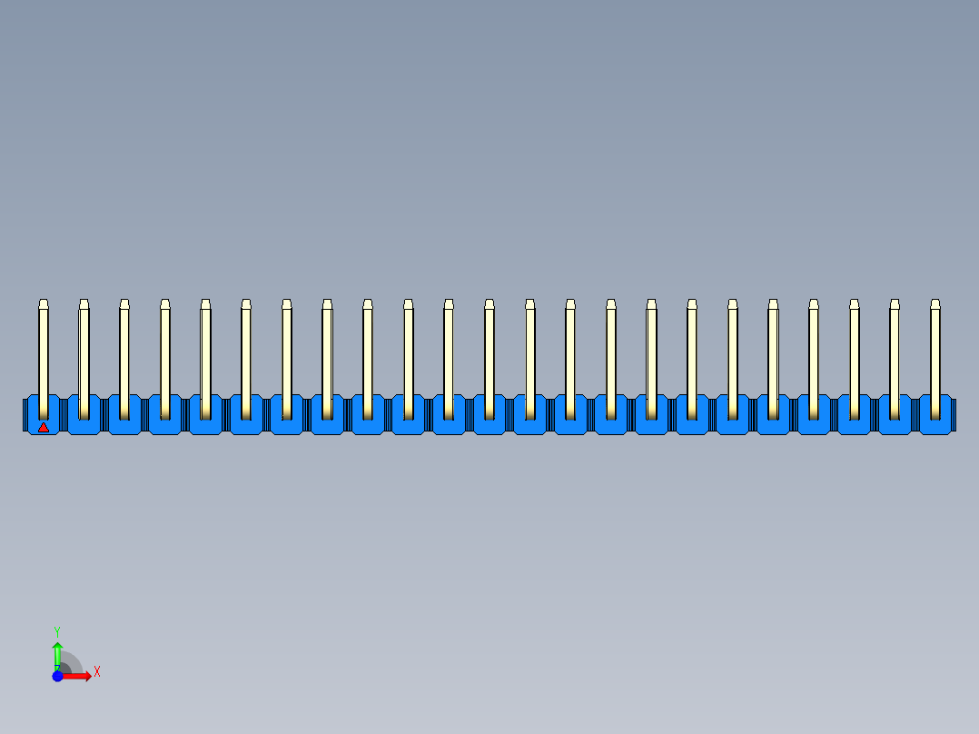 彩色公排针 100mil 2.54mm 系列-DS1022_blue_23p_100mil_TypeU_rev1.0前视图