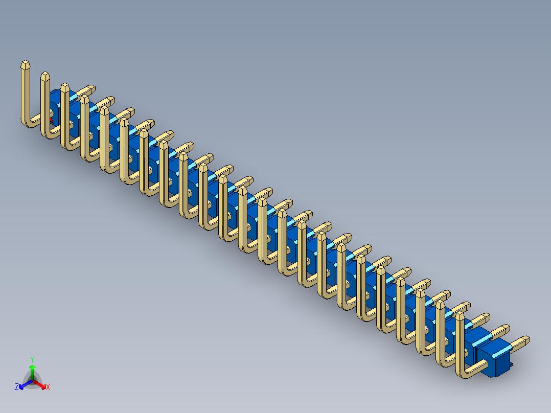 彩色公排针 100mil 2.54mm 系列-DS1022_blue_23p_100mil_TypeU_rev1.0正等轴测图
