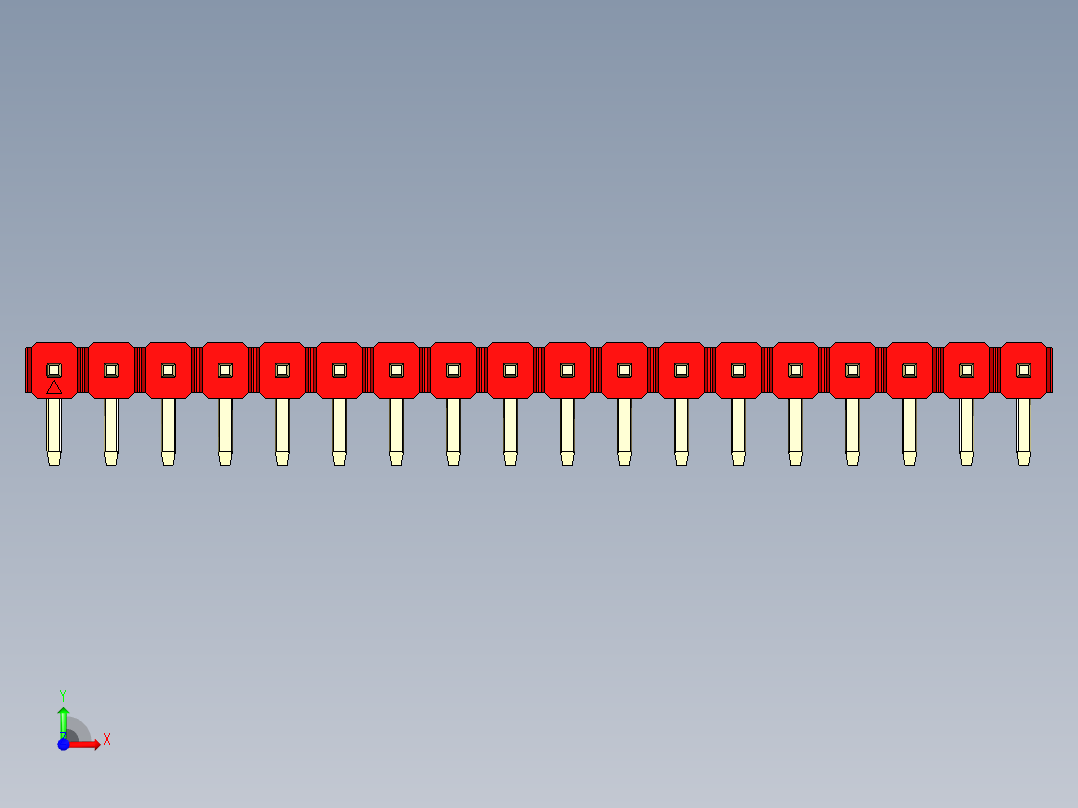 彩色公排针 100mil 2.54mm 系列-DS1022_red_1x18p_100mil_TypeD_rev1.0前视图