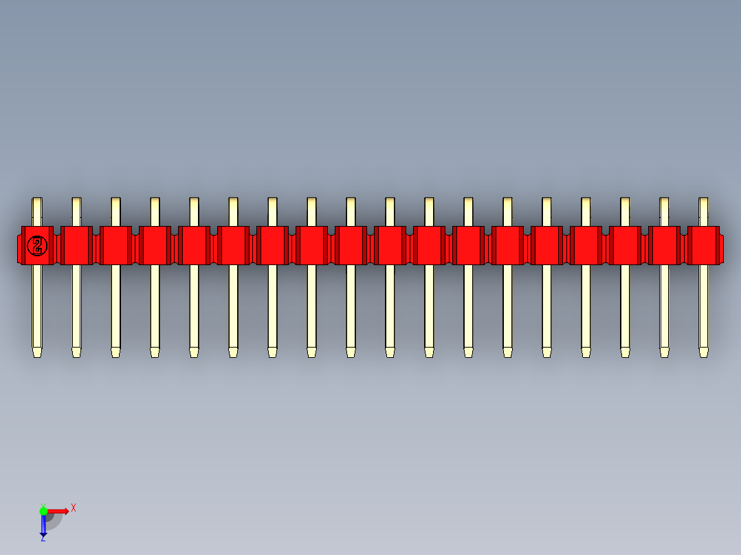 彩色公排针 100mil 2.54mm 系列-DS1022_red_1x18p_100mil_TypeD_rev1.0俯视图