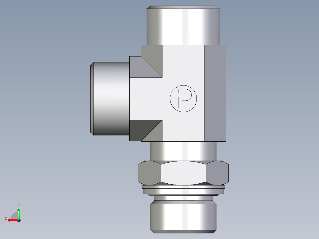 卡套式工业通用硬管接头EO_Adjustable_locknut_run_tee_LEE20SMOMDCF后视图