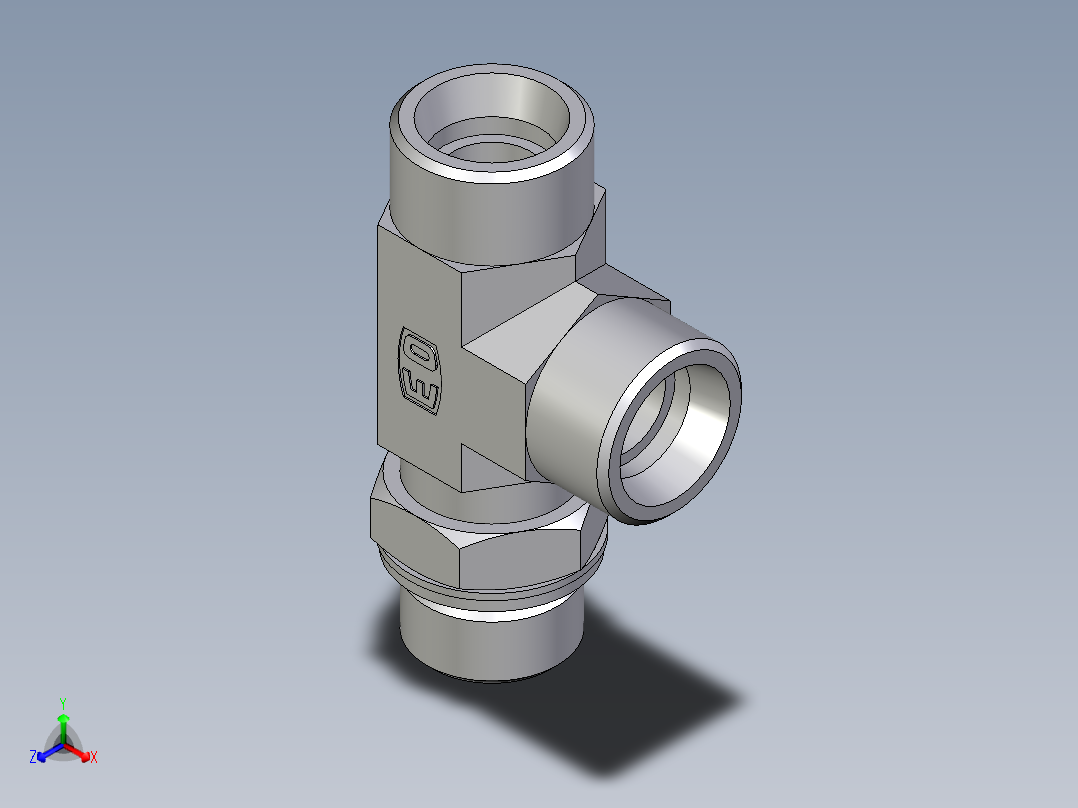 卡套式工业通用硬管接头EO_Adjustable_locknut_run_tee_LEE20SMOMDCF正等轴测图