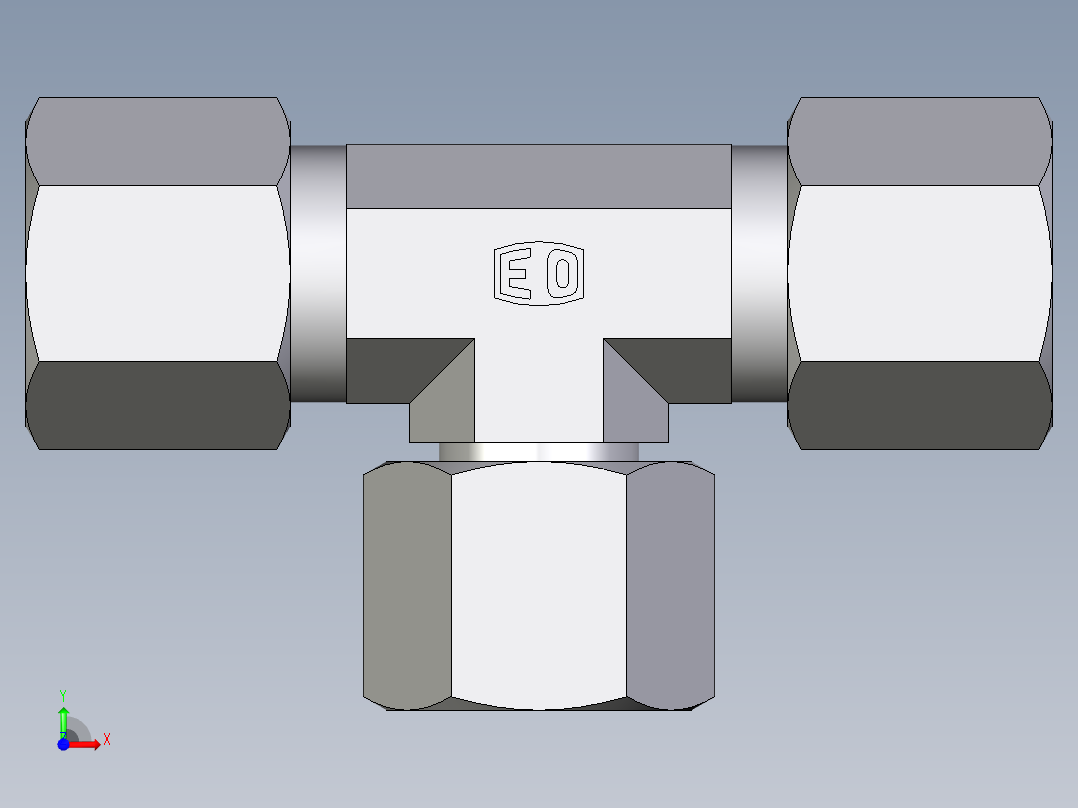 卡套式工业通用硬管接头EO_Swivel_nut_branch_tee_ET08SCF前视图