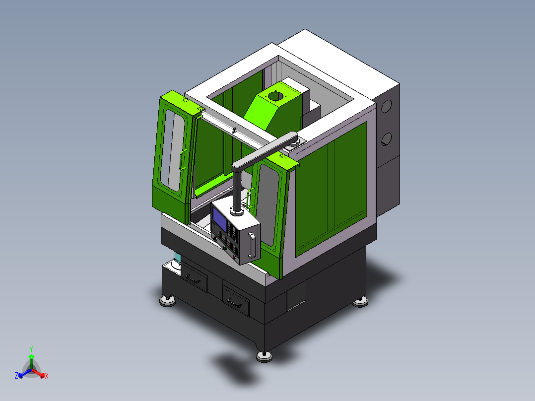 悬臂式双头精雕机sw18可编辑正等轴测图