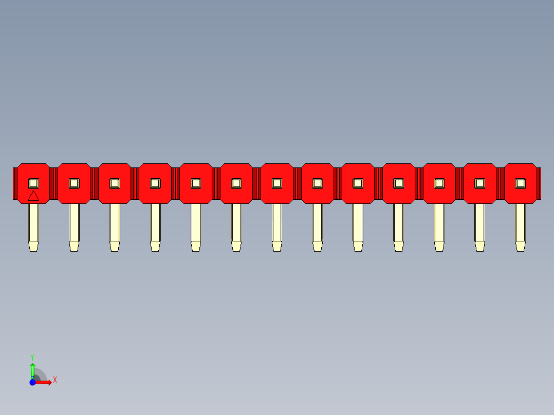 彩色公排针 100mil 2.54mm 系列-DS1022_red_1x13p_100mil_TypeD_rev1.0前视图