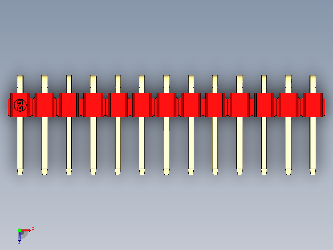 彩色公排针 100mil 2.54mm 系列-DS1022_red_1x13p_100mil_TypeD_rev1.0俯视图