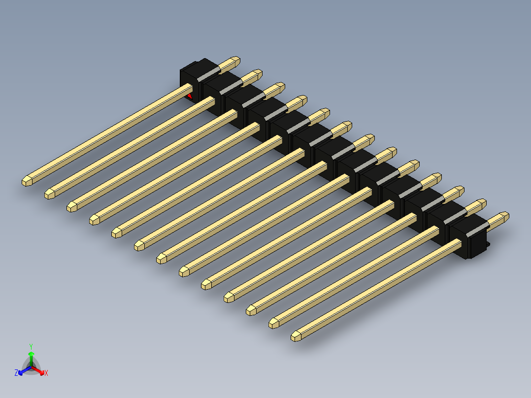 彩色公头100mil（2.54mm）系列-DS1021_black_1x13p_100mil_Type19_rev1.0正等轴测图