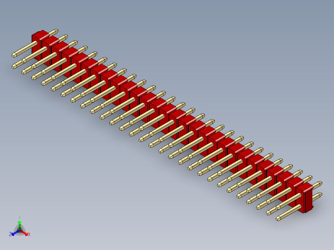 彩色公头100mil（2.54mm）系列-DS1021_red_2x28p_100mil_Type1_rev1.0正等轴测图