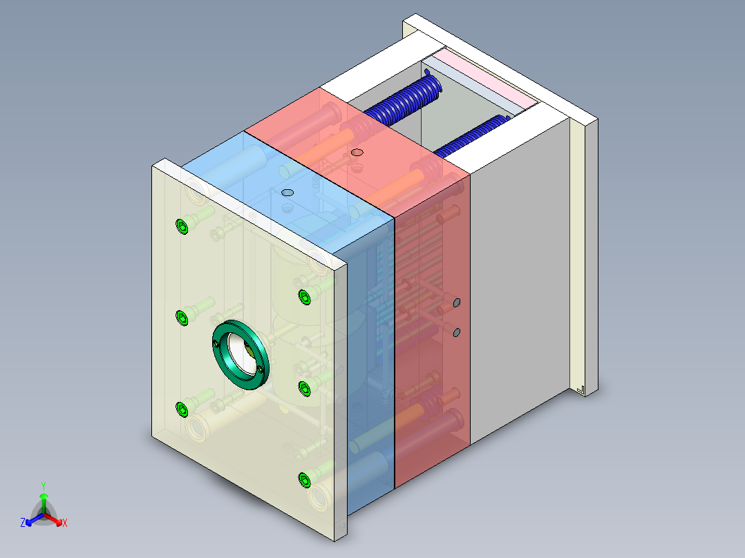 塑料桶罩注塑模具设计-一模两腔含三维UG模型1281266正等轴测图