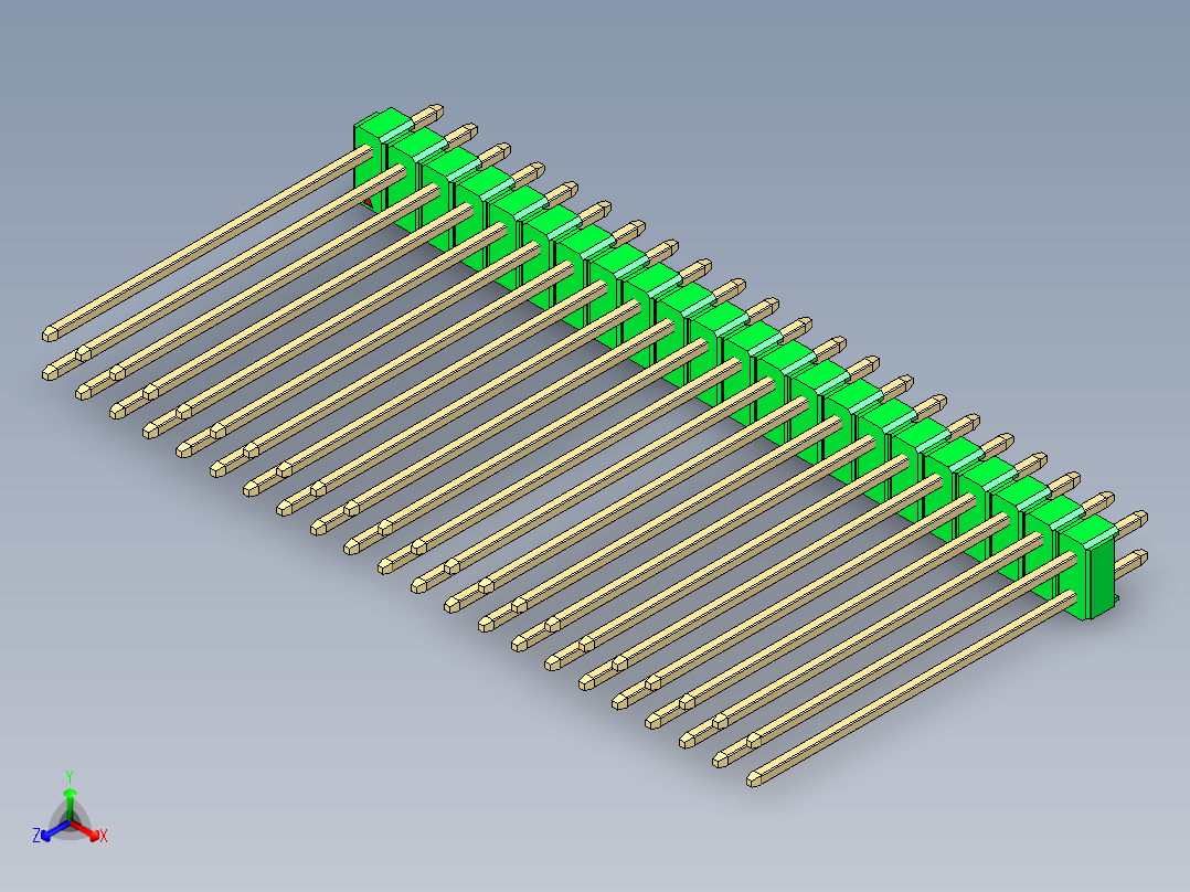 彩色公头100mil（2.54mm）系列-DS1021_green_2x22p_100mil_Type43_rev1.0正等轴测图