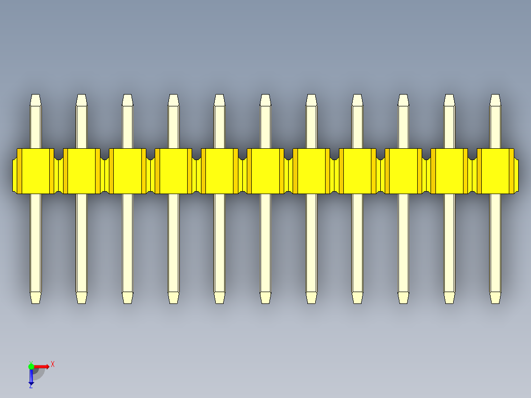 彩色公头100mil（2.54mm）系列-DS1021_yellow_3x11p_100mil_Type1_rev1.0俯视图