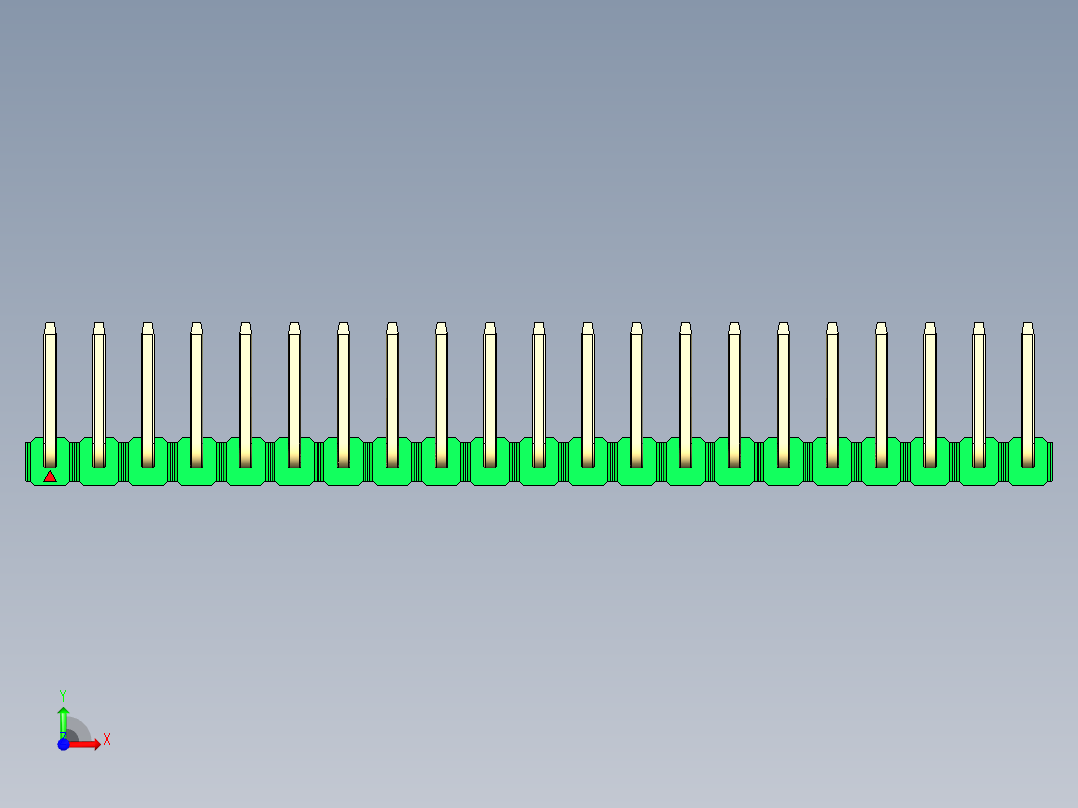 彩色公排针 100mil 2.54mm 系列-DS1022_green_21p_100mil_TypeU_rev1.0前视图