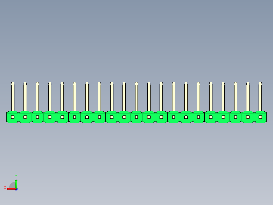彩色公排针 100mil 2.54mm 系列-DS1022_green_21p_100mil_TypeU_rev1.0后视图