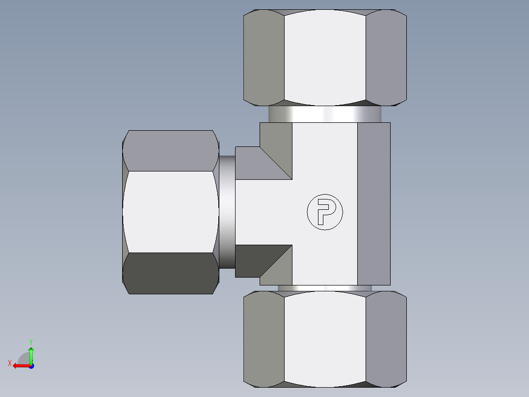 卡套式工业通用硬管接头EO_Swivel_nut_run_tee_EL16SCF后视图