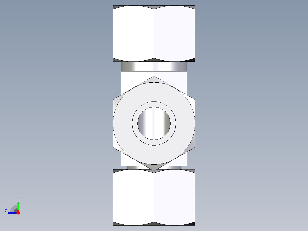 卡套式工业通用硬管接头EO_Swivel_nut_run_tee_EL16SCF右视图