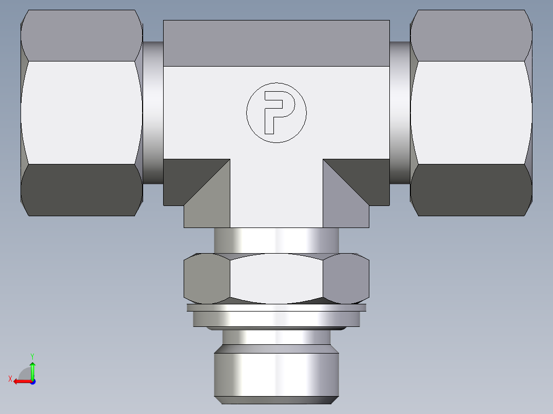 卡套式工业通用硬管接头EO_Adjustable_locknut_branch_tee_TEE16ZSRCF后视图
