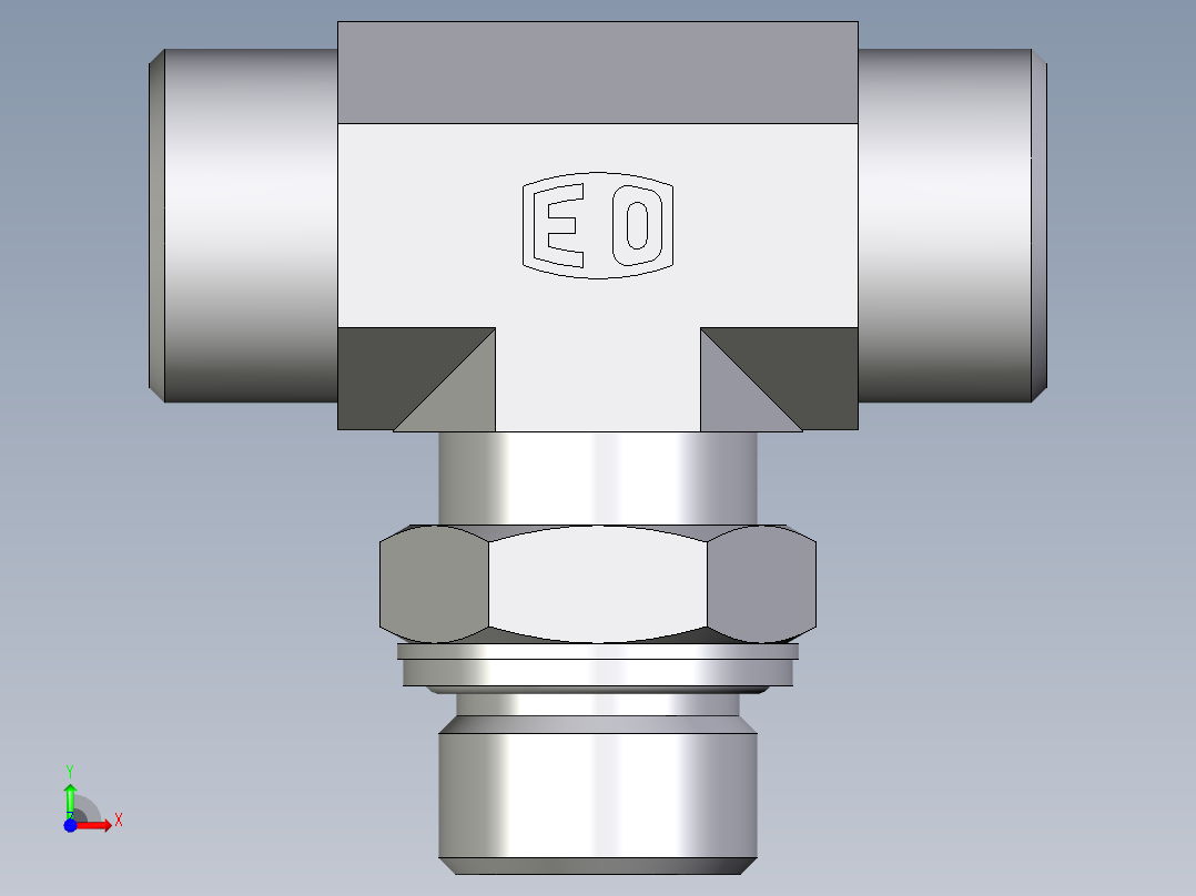 卡套式工业通用硬管接头EO_Adjustable_locknut_branch_tee_TEE20SMOMDCF前视图