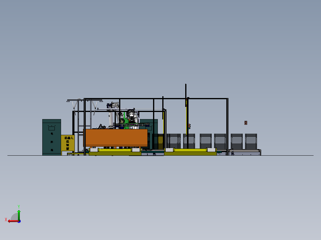 2023.02月-电梯复合门板涂胶装配装箱生产系统（sw19可编辑+工程图）后视图