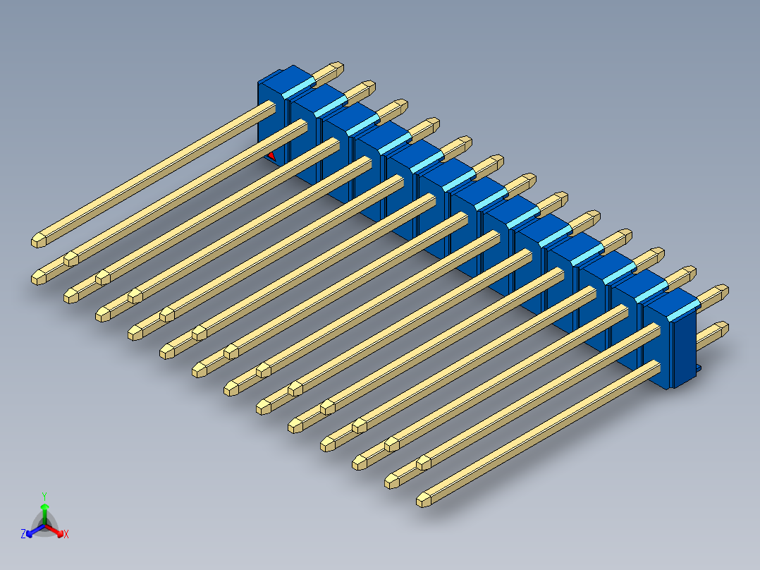彩色公头100mil（2.54mm）系列-DS1021_blue_2x13p_100mil_Type19_rev1.0正等轴测图