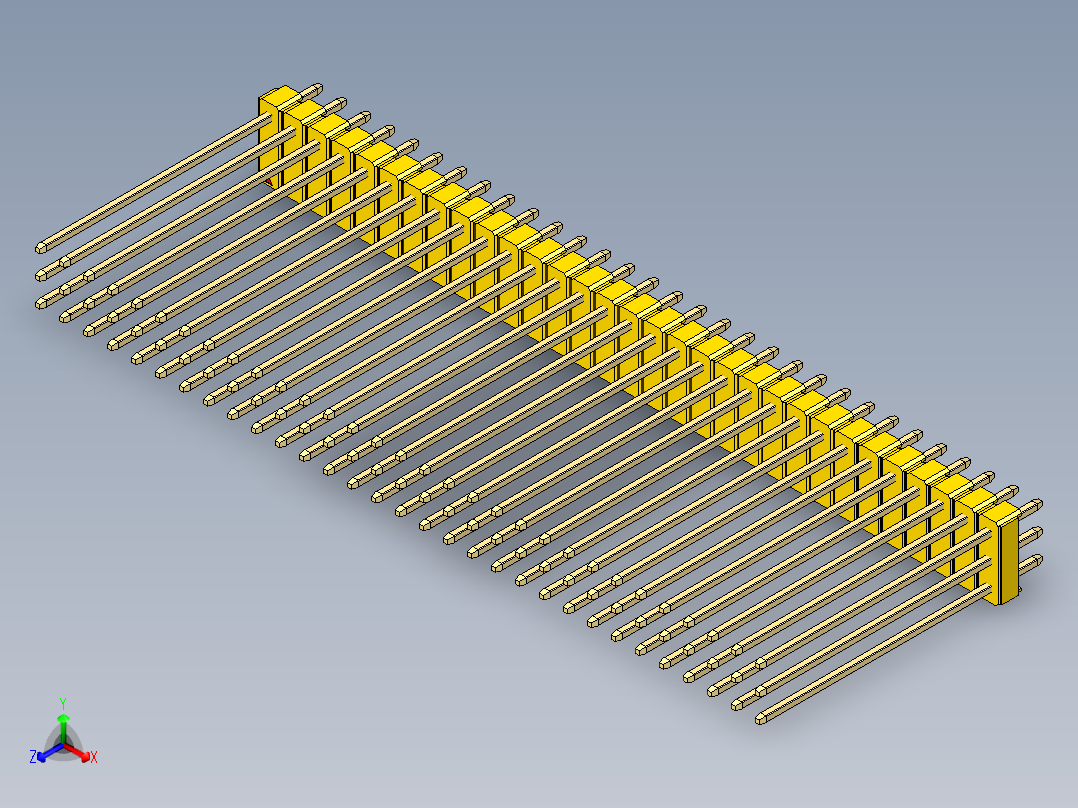 彩色公头100mil（2.54mm）系列-DS1021_yellow_3x31p_100mil_Type43_rev1.0正等轴测图