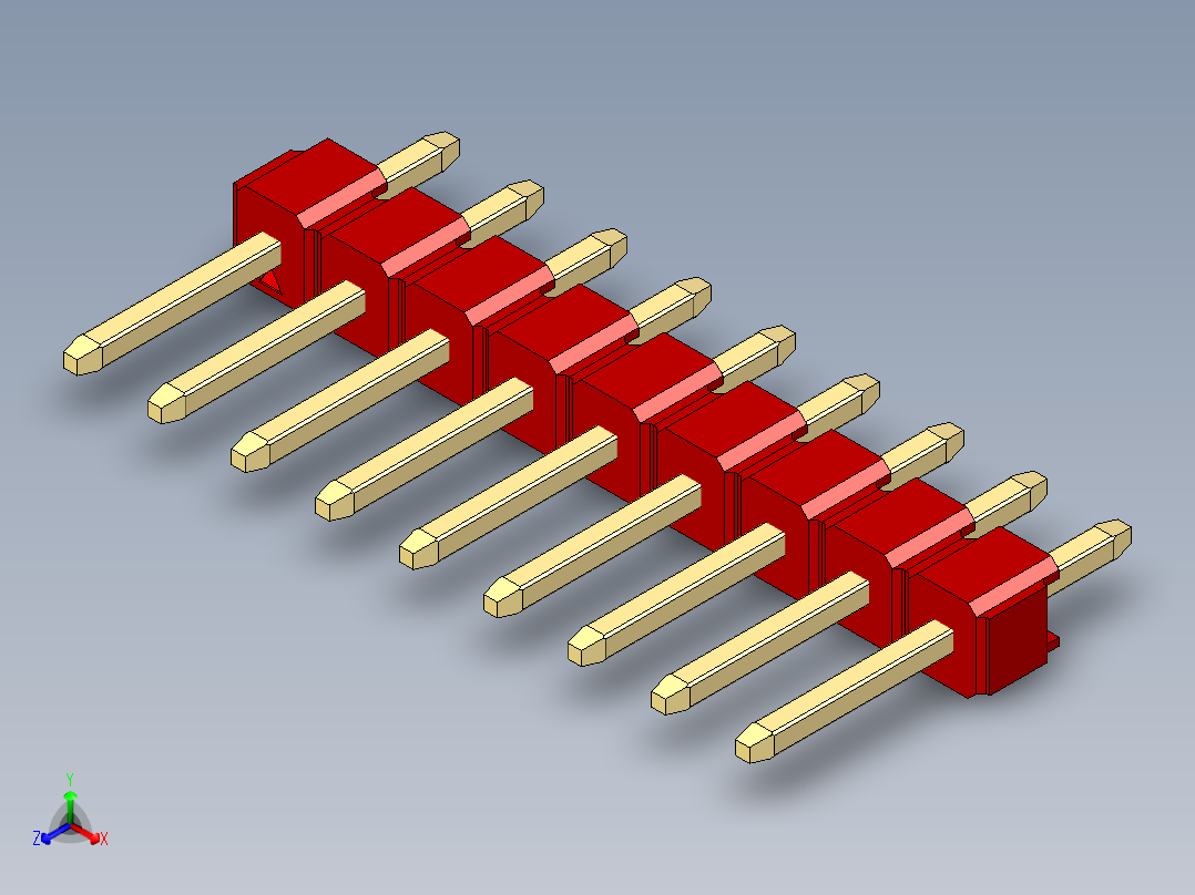 彩色公头100mil（2.54mm）系列-DS1021_red_1x09p_100mil_Type1_rev1.0正等轴测图