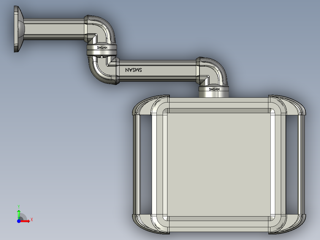 向下固定底座+转角+中间连接器+90度箱体连接器+控制箱前视图