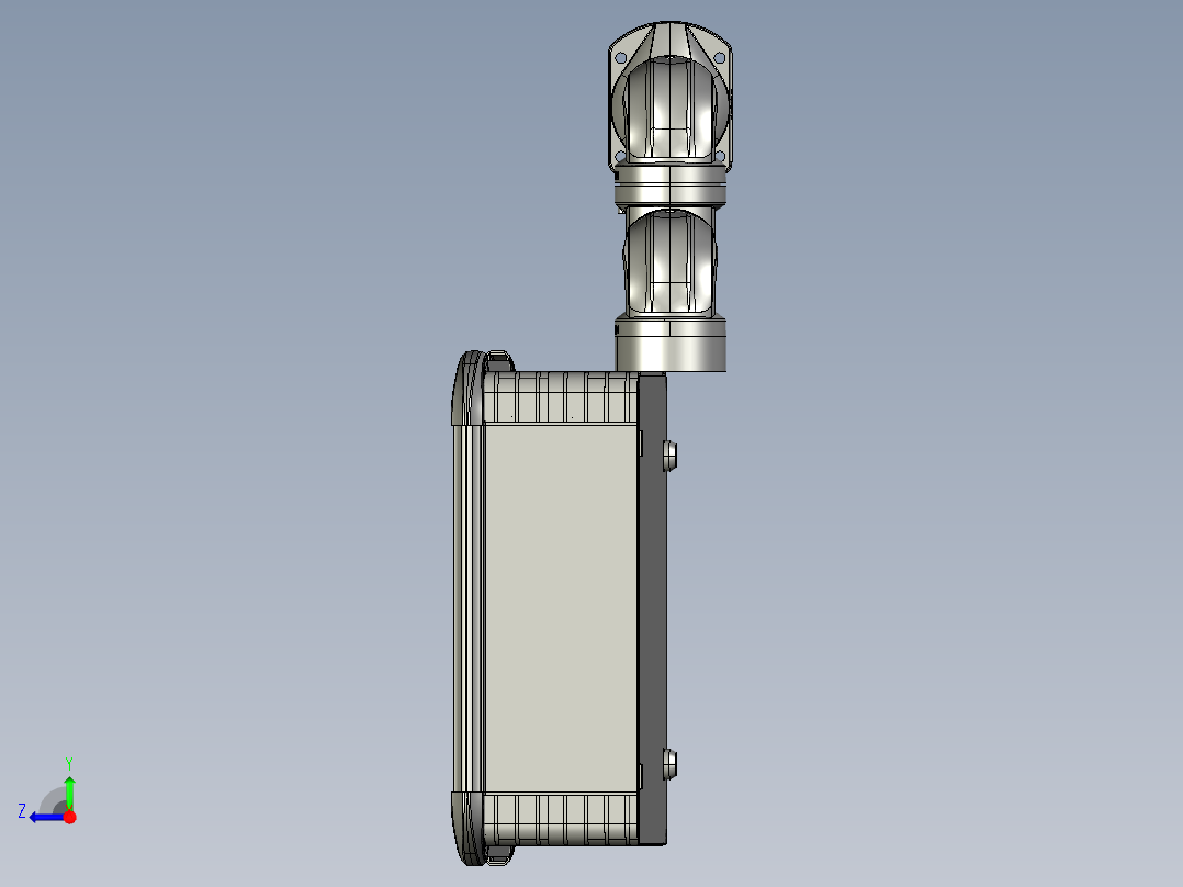 向下固定底座+转角+中间连接器+90度箱体连接器+控制箱右视图