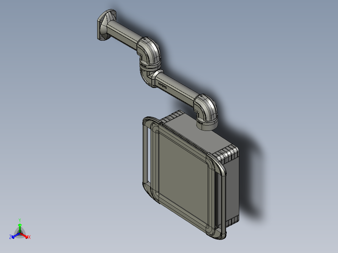 向下固定底座+转角+中间连接器+90度箱体连接器+控制箱正等轴测图