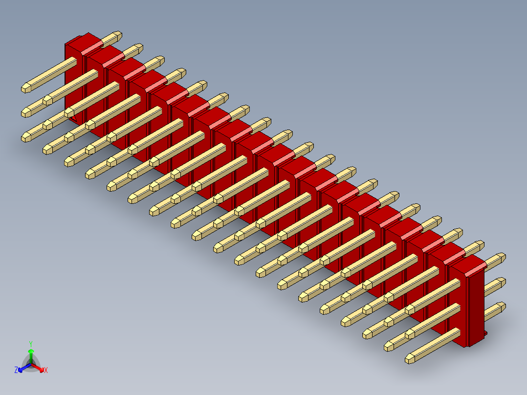 彩色公头100mil（2.54mm）系列-DS1021_red_3x19p_100mil_Type1_rev1.0正等轴测图