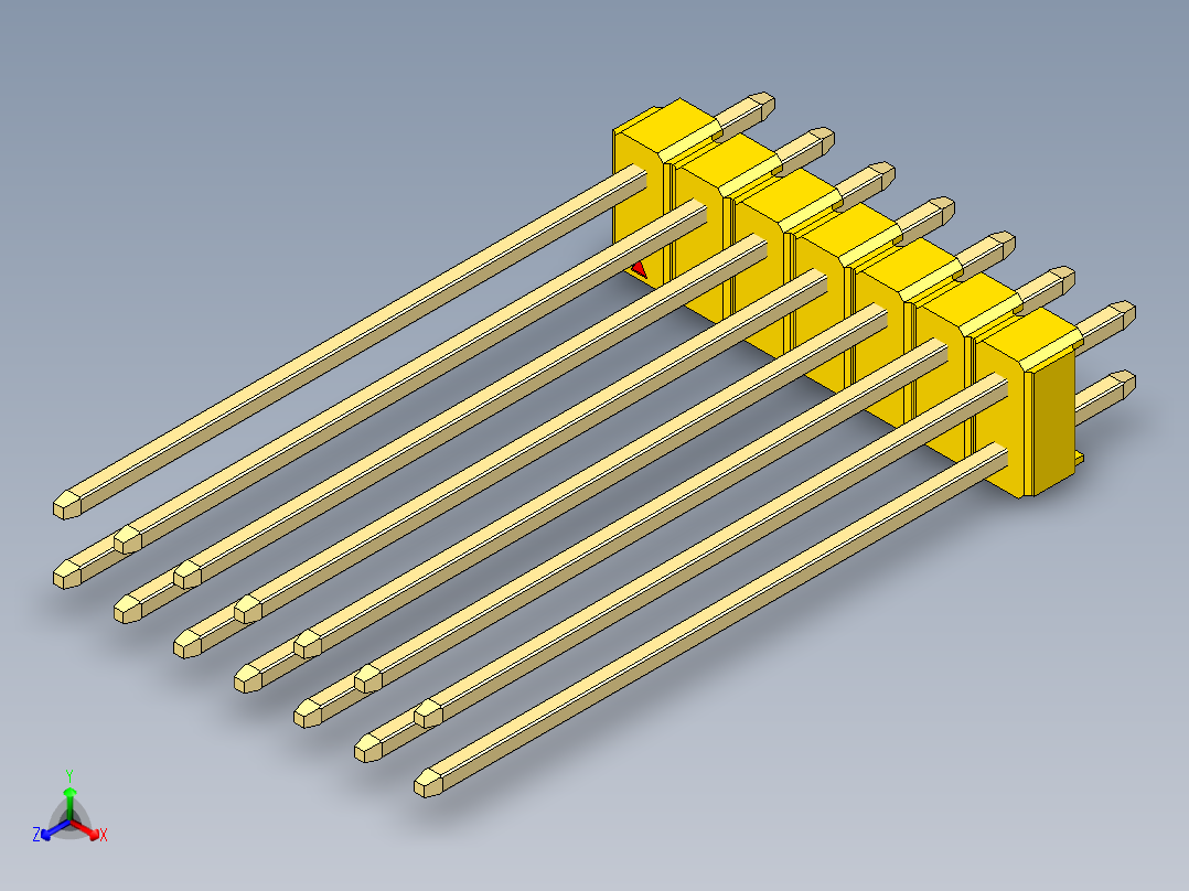 彩色公头100mil（2.54mm）系列-DS1021_yellow_2x07p_100mil_Type43_rev1.0正等轴测图