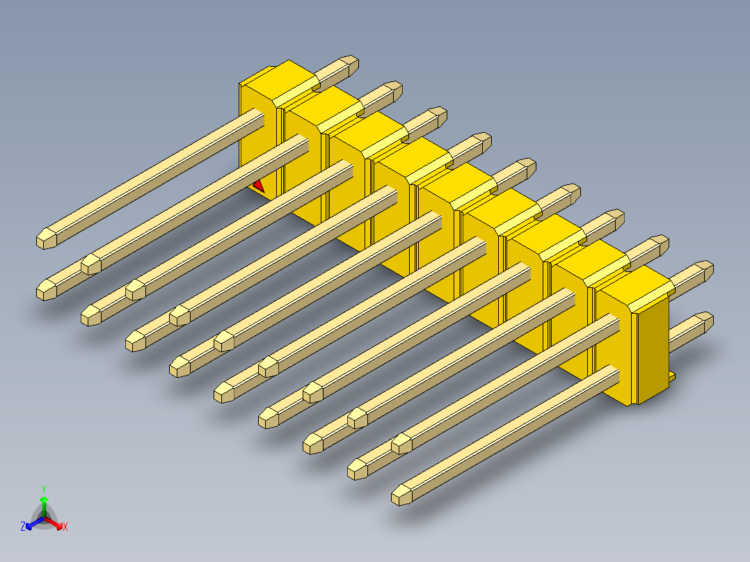 彩色公头100mil（2.54mm）系列-DS1021_yellow_2x09p_100mil_Type5_rev1.0正等轴测图