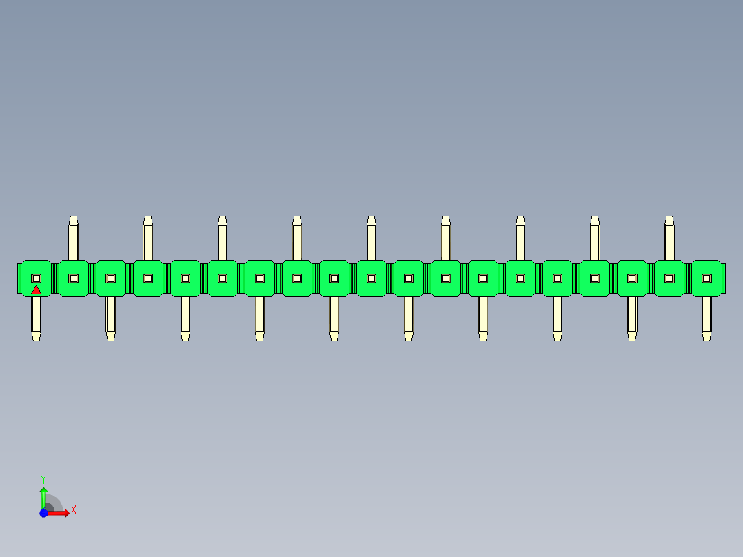彩色公排针 100mil 2.54mm 系列-DS1022_green_19p_100mil_Type_SMT_R2_rev1.0前视图