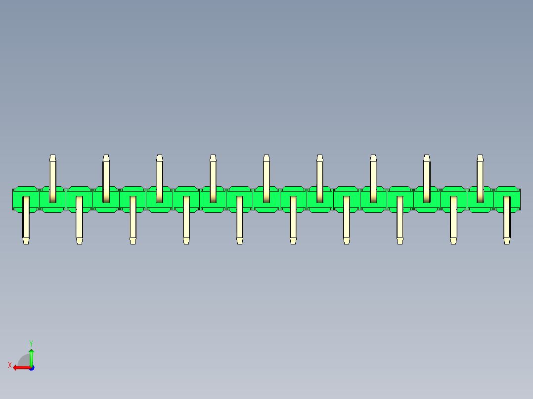 彩色公排针 100mil 2.54mm 系列-DS1022_green_19p_100mil_Type_SMT_R2_rev1.0后视图