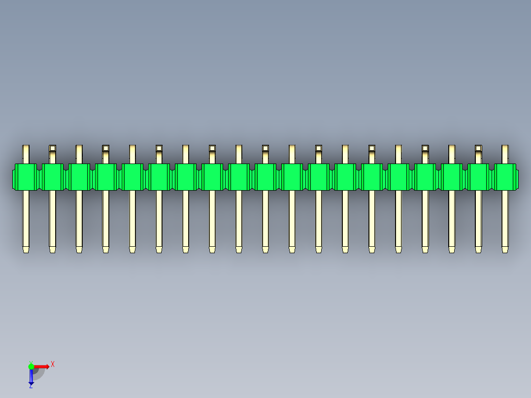 彩色公排针 100mil 2.54mm 系列-DS1022_green_19p_100mil_Type_SMT_R2_rev1.0俯视图