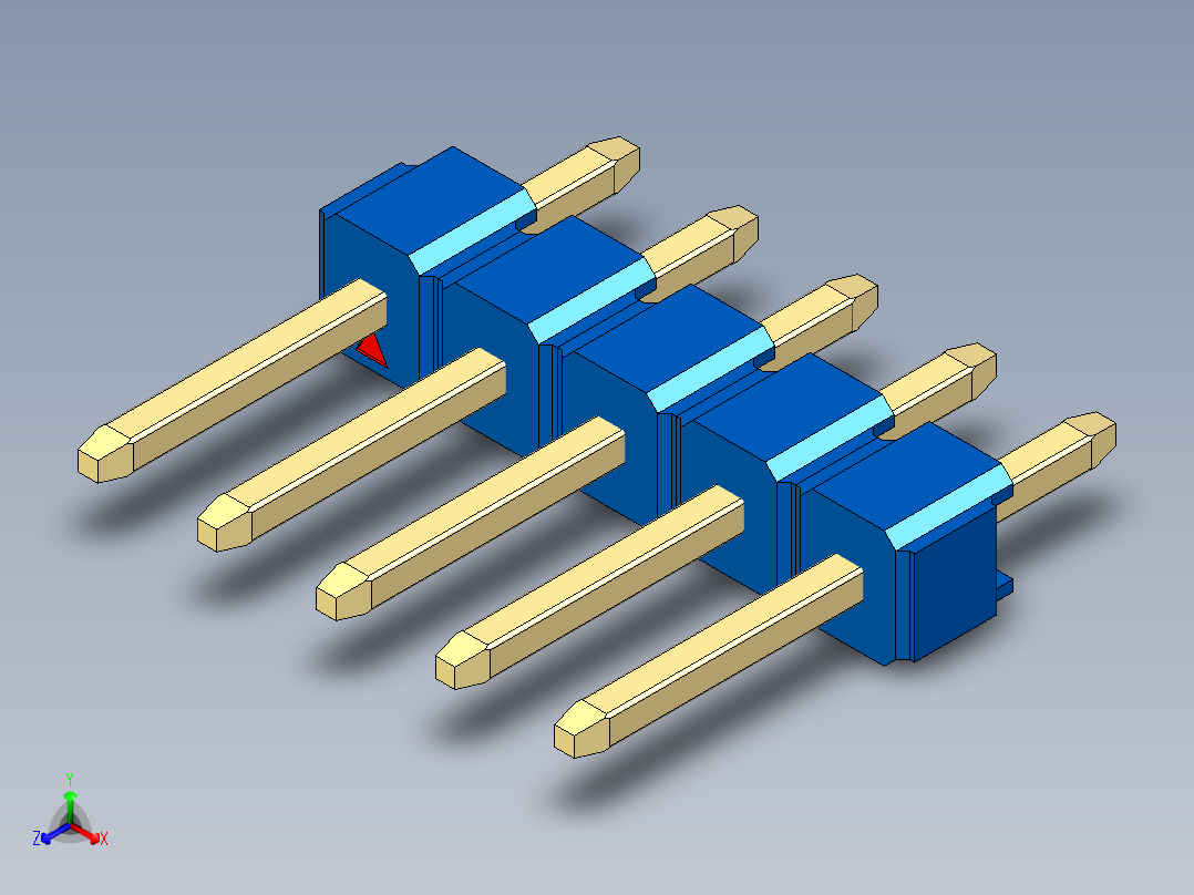 彩色公头100mil（2.54mm）系列-DS1021_blue_1x05p_100mil_Type1_rev1.0正等轴测图