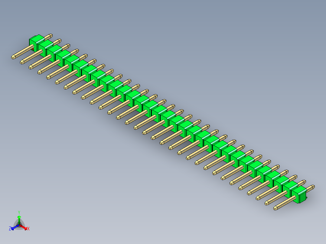 彩色公头100mil（2.54mm）系列-DS1021_green_1x31p_100mil_Type1_rev1.0正等轴测图