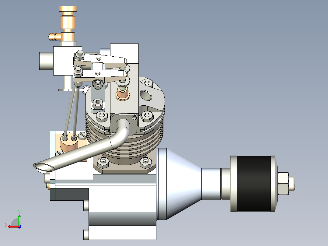 V型双翼飞机发动机后视图