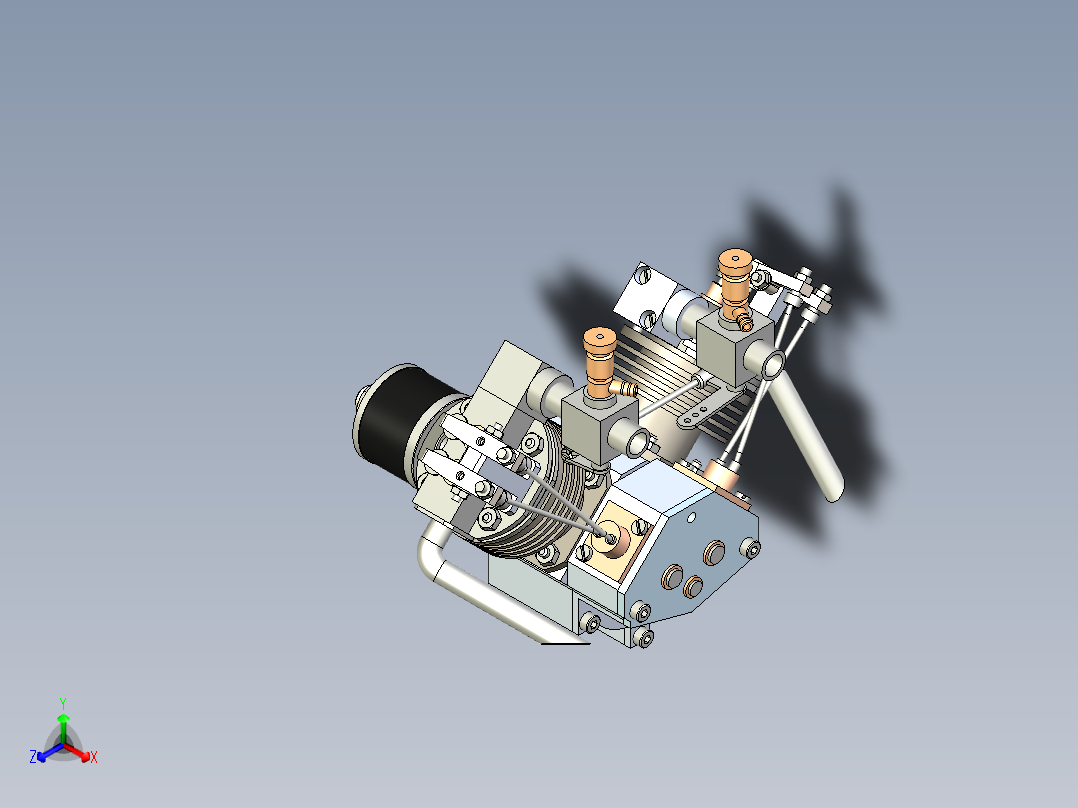 V型双翼飞机发动机正等轴测图