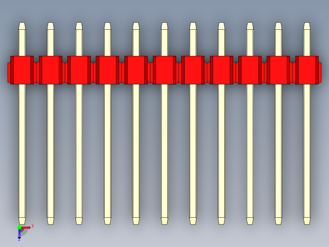 彩色公头100mil（2.54mm）系列-DS1021_red_2x11p_100mil_Type5_rev1.0俯视图