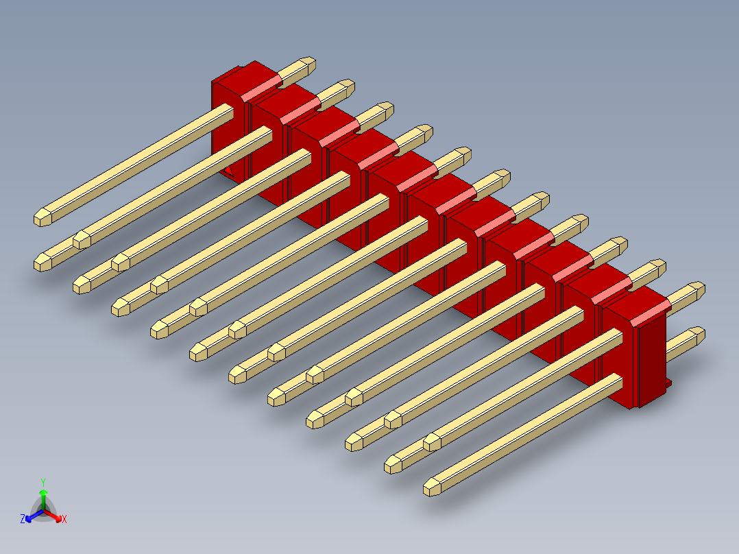 彩色公头100mil（2.54mm）系列-DS1021_red_2x11p_100mil_Type5_rev1.0正等轴测图