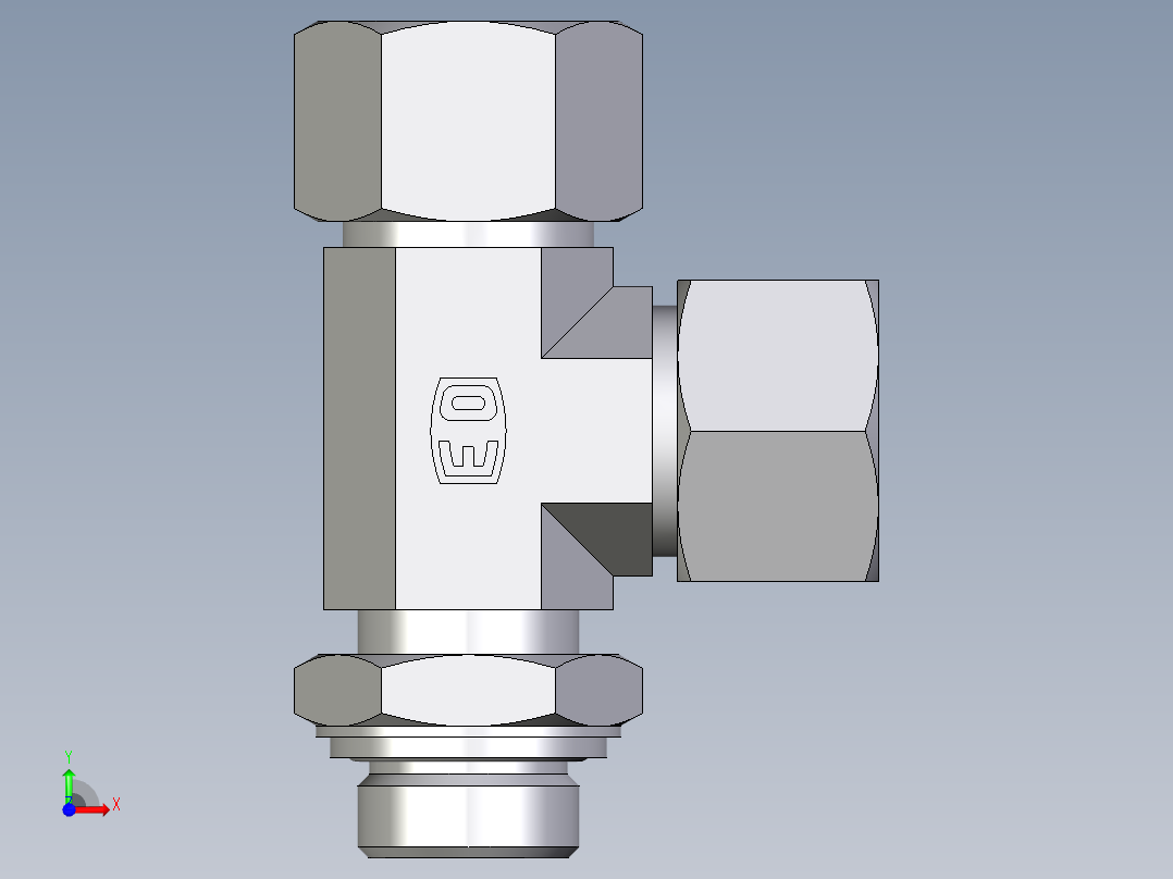 卡套式工业通用硬管接头EO_Adjustable_locknut_run_tee_LEE20ZSRCF前视图