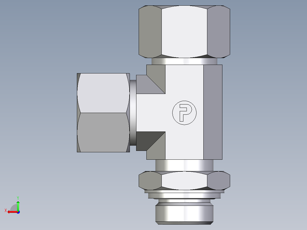 卡套式工业通用硬管接头EO_Adjustable_locknut_run_tee_LEE20ZSRCF后视图