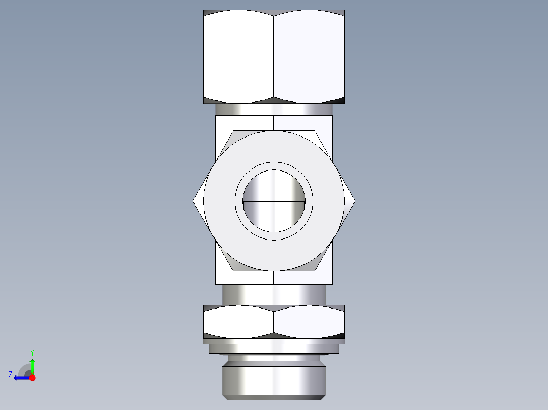 卡套式工业通用硬管接头EO_Adjustable_locknut_run_tee_LEE20ZSRCF右视图