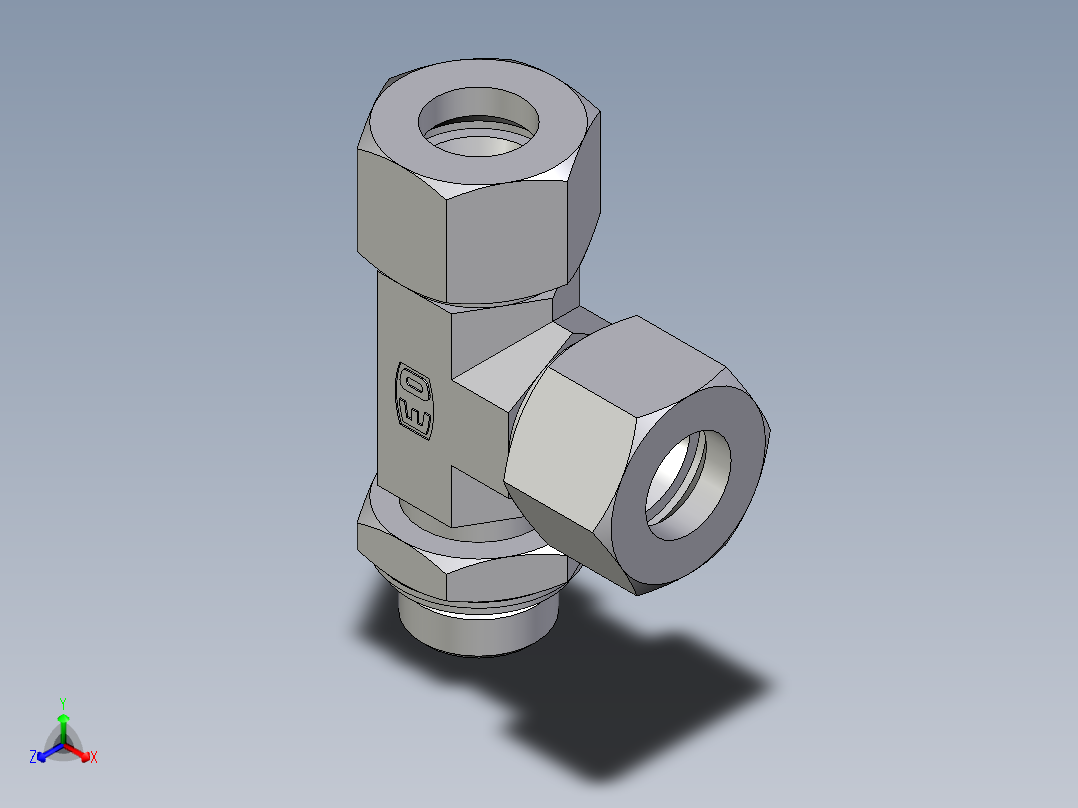 卡套式工业通用硬管接头EO_Adjustable_locknut_run_tee_LEE20ZSRCF正等轴测图