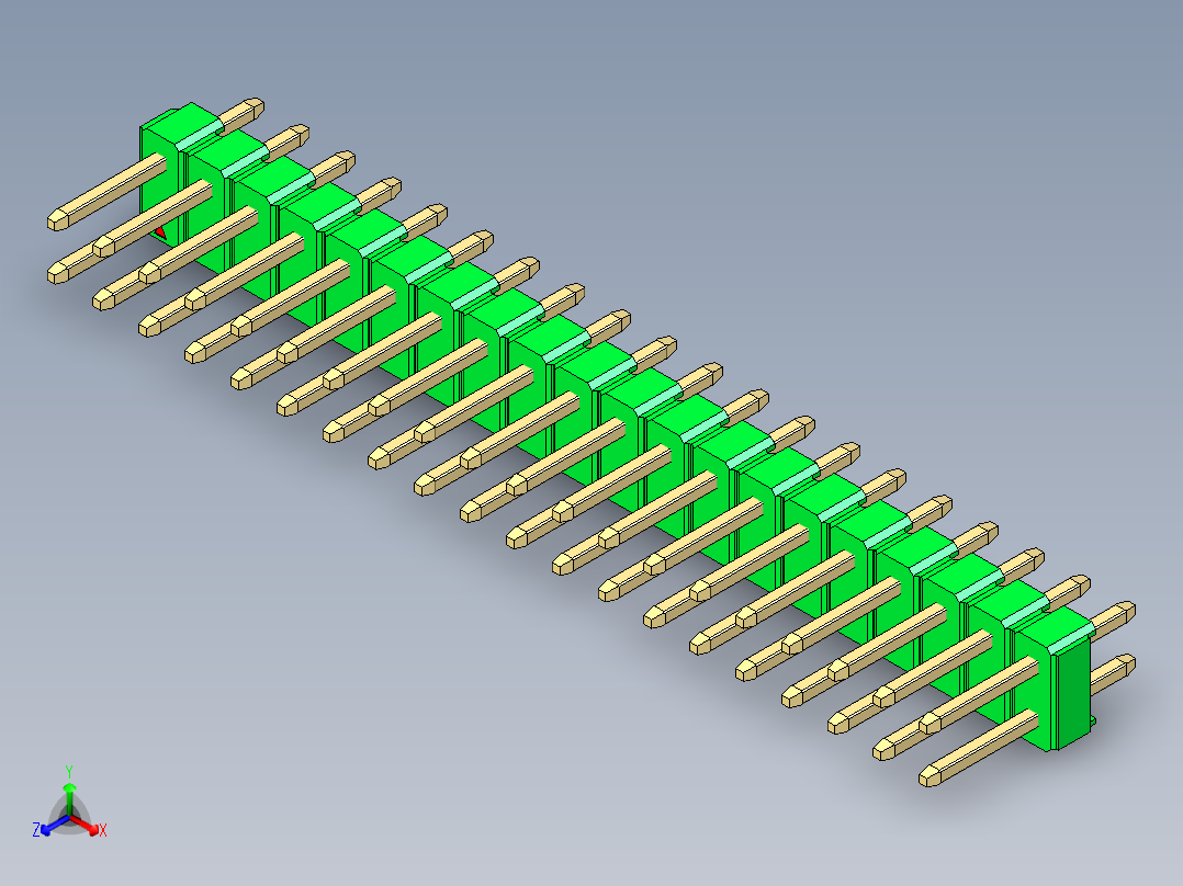 彩色公头100mil（2.54mm）系列-DS1021_green_2x20p_100mil_Type1_rev1.0正等轴测图