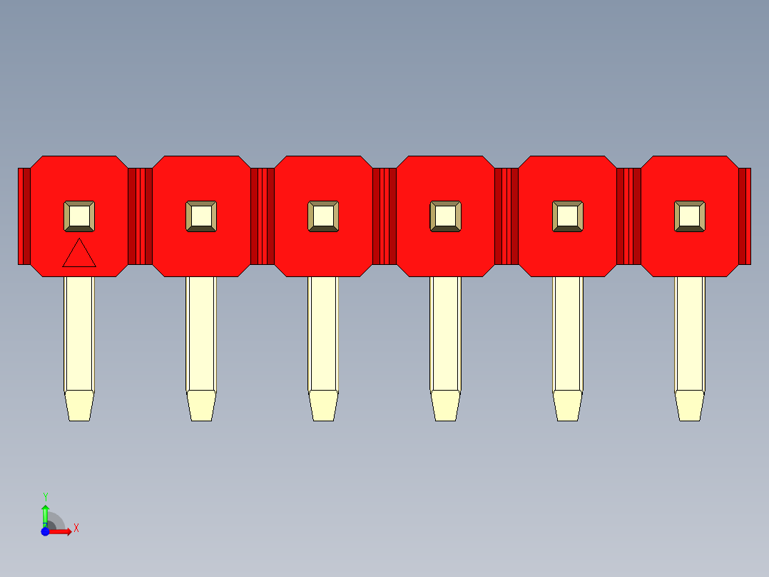 彩色公排针 100mil 2.54mm 系列-DS1022_red_1x06p_100mil_TypeD_rev1.0前视图