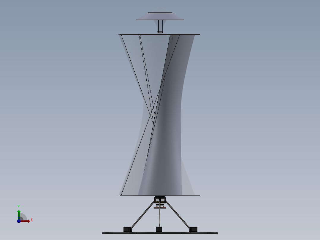 Savonius VAWT 3叶垂直轴风力发电机简易模型3D图纸 Solidworks前视图